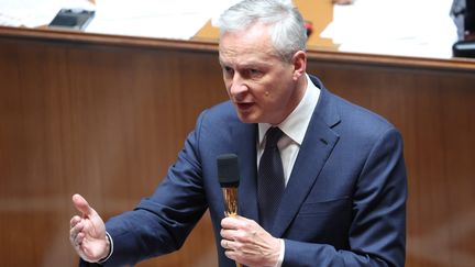 Le ministre de l'Economie et des Finances Bruno Le Maire à l'Assemblée nationale le 16 mai 2023 (LE PARISIEN / ARNAUD JOURNOIS / MAXPPP)