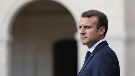 Le président de la République, Emmanuel Macron, le 22 septembre 2017, aux Invalides, à Paris. (LUDOVIC MARIN / POOL)