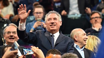 François Bayrou le 17 avril 2017 à Paris, lors du meeting d'Emmanuel Macron à l'AccorHotels Arena.&nbsp; (MUSTAFA YALCIN / ANADOLU AGENCY)