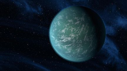 Mod&eacute;lisation r&eacute;alis&eacute;e par la NASA de l'exoplan&egrave;te Kepler-22b, une plan&egrave;te qui semble pr&eacute;senter les conditions n&eacute;cessaires &agrave; la vie humaine mais situ&eacute;e &agrave; 600 ann&eacute;es-lumi&egrave;res de la Terre. (NASA / AFP)