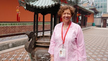 Anne Nabarro au temple Thian Hock Keng de Singapour &nbsp; (Photo Emmanuel Langlois)