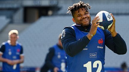 Le centre français Jonathan Danty, à l'entraînement, le 18 mars 2022. (FRANCK FIFE / AFP)