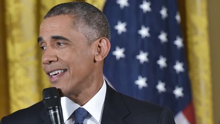 Le pr&eacute;sident am&eacute;ricain, Barack Obama, prend la parole &agrave; la Maison Blanche, &agrave; Washington (Etats-Unis), le 23 juillet 2015.&nbsp; (MANDEL NGAN / AFP)