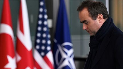 Defense Minister Sébastien Lecornu during a NATO meeting in Brussels, February 14, 2024. (JOHN THYS / AFP)