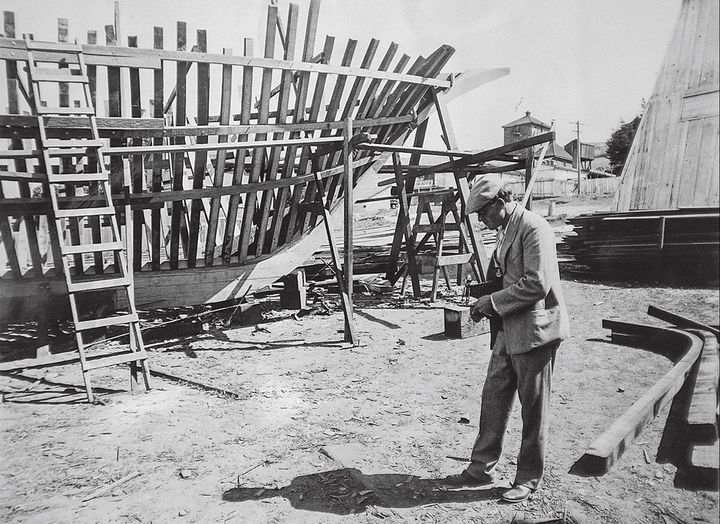 Jack London photographie le chantier du Snark - 1906. 
 (The Huntington Library)