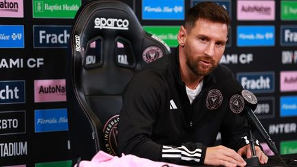 Lionel Messi lors de sa première conférence de presse avec l'Inter Miami, le 17 août 2023. (AFP)