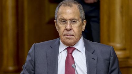 Le ministre des Affaires étrangères, Sergueï Lavrov, lors d'une réunion à Minsk, en Biélorussie, le 20 juin 2023. (RUSSIAN FOREIGN MINISTRY PRESS / ANADOLU AGENCY / AFP)