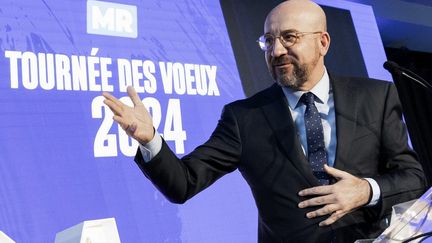 The President of the European Council Charles Michel on January 7, 2024 in Louvain-la-Neuve (Belgium).  (NICOLAS MAETERLINCK / BELGA / AFP)