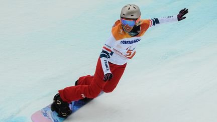 La Française Cécile Hernandez lors de l'épreuve de banked slalom aux Jeux paralympiques de Pyeongchang (Corée du Sud), le 16 mars 2018. (JOEL MARKLUND / AFP)