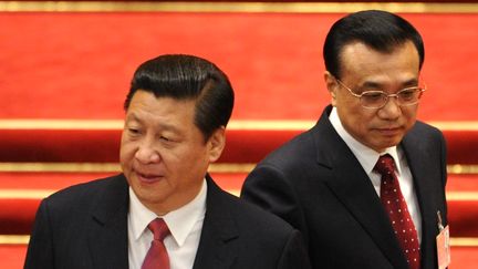 Le pr&eacute;sident chinois, Xi Jinping, et le Premier ministre Li Kequiang, le 14 mars 2013 &agrave; P&eacute;kin. (MITSURU TAMURA / YOMIURI / AFP)