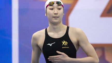 La Japonaise Rikako Ikee s'est qualifiée pour le relais 4x100 m 4 nages des JO de Tokyo, dimanche 4 avril 2021. (CHARLY TRIBALLEAU / AFP)