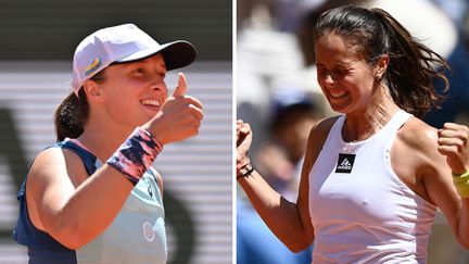 La Polonaise Iga Swiatek (à gauche) et la Russe Daria Kasatkina vont s'affronter en demi-finale&nbsp;de Roland-Garros, le 2 juin à Paris.&nbsp; (AFP)