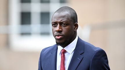 Le footballeur Benjamin Mendy à son arrivée à la cour de Chester (Angleterre), le 14 juillet 2023. (OLI SCARFF / AFP)