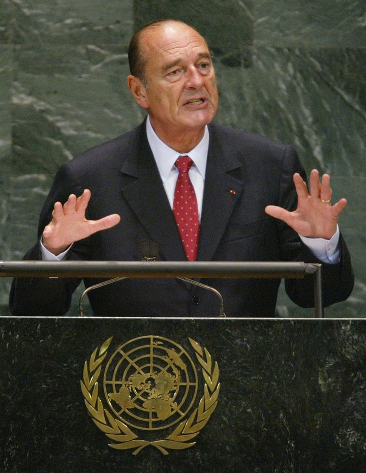 Jacques Chriac s'adresse à la tribune de l'ONU, le 19 septembre 2006, lors de la 61e session de l'Assemblée générale de l'organisation. (TIMOTHY A. CLARY / AFP)