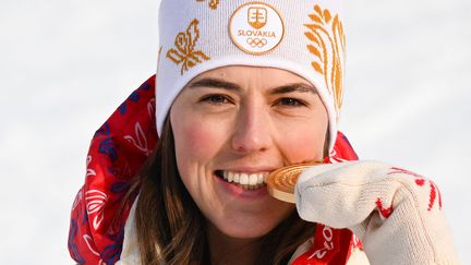 Petra Vlhova a remporté la médaille d'or en slalom, le 9 février 2022 à Pékin. (LIAN ZHEN / XINHUA)