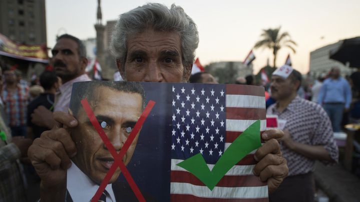 Un manifestant place Tahrir, au Caire&nbsp;(Egypte), le 7 juillet 2013. (KHALED DESOUKI / AFP)