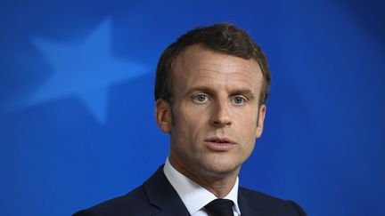 Emmanuel Macron lors d'une conférence de presse à Bruxelles (Belgique), le 2 juillet 2019. (BERTRAND GUAY / AFP)