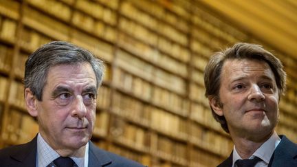 François Fillon et François Baroin, le 7 février 2017 lors d'un déplacement à Troyes (Aube). (HAMILTON / REA)