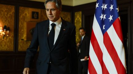 US Secretary of State Anthony Blinken arrives at a press briefing in New Delhi (India), November 10, 2023. (JONATHAN ERNST / AFP)