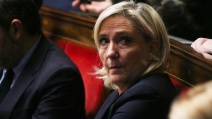 Assistants parlementaires européens du FN : Marine Le Pen risque jusqu'à 2 ans de prison ferme et 5 ans d'inéligibilité. (QUENTIN DE GROEVE / HANS LUCAS)