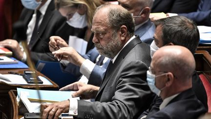 Le ministre de la Justice, Eric Dupond-Moretti, à l'Assemblée nationale, le 28 juillet 2020.&nbsp; (STEPHANE DE SAKUTIN / AFP)