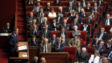 Nicolas Sarkozy fait un discours face aux parlementaires réunis en Congrès, à Versailles, le 22 juin 2009 (AFP - Jean-Claude Coutausse)