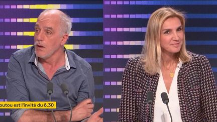 Philippe Poutou et Agnès Evren, le 19 mars 2022, sur franceinfo. (FRANCEINFO / RADIOFRANCE)