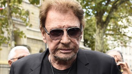 Johnny Hallyday le 1er septembre 2017 lors des funérailles de Mireille Darc.
 (BERTRAND GUAY / AFP)