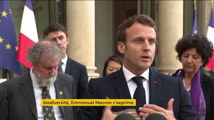 Le président de la République, Emmanuel Macron, le 6 mai 2019 sur le perron de l'Elysée. (FRANCEINFO)