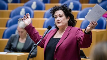 La députée Caroine van der Plas, cheffe du Mouvement citoyen paysan, à la chambre des représentants au Pays-Bas, le 30 novembre 2022. (BART MAAT / ANP MAG)