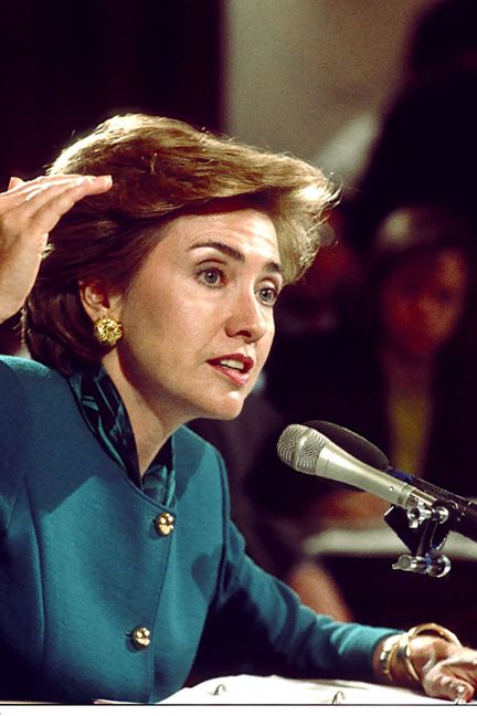 Hillary Clinton évoque la réforme du système de santé américain devant une commission du Sénat, le 29 septembre 1993 à Washington D.C. (Etats-Unis) (RON SACHS/NEWSCOM/SIPA / SIPA USA)