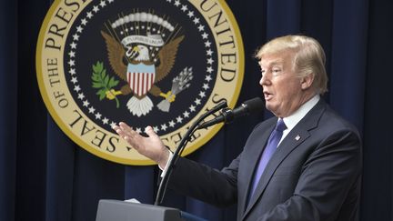 Donald Trump lors d'une conférence de presse à Washington (Etats-Unis), le 16 janvier 2018. (RON SACHS / CNP / AFP)