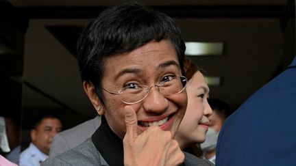 La journaliste philippine et prix Nobel de la paix Maria Ressa, le 12 septembre 2023 à Manille (Philippines) après son acquittement. (JAM STA ROSA / AFP)