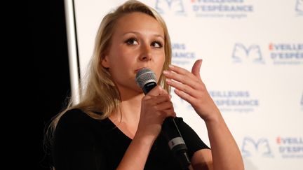 Marion Maréchal, ex-députée RN, lors d'un discours sur l'éducation, à Paris, le 31 mai 2018. (FRANCOIS GUILLOT / AFP)