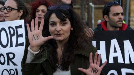 Des manifestants devant le Parlement de Nicosie, le 19 mars 2013. (PATRICK BAZ / AFP)