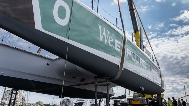 La mise à l'eau du catamaran le 5 mai à la Grande-Motte.&nbsp; (BEN BIREAU / PURAVIDA IMAGES)