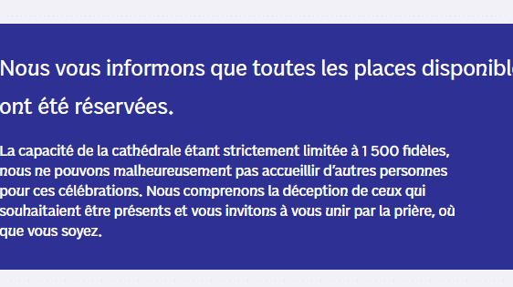 Un message sur le site de la cathédrale de Notre-Dame de Paris, capturé le 3 décembre 2024. (CAPTURE D'ECRAN NOTRE-DAME DE PARIS)