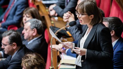 La députée LREM Aurore Bergé lors des questions au gouvernement à l'Assemblée nationale, le 20 février 2018. (MAXPPP)