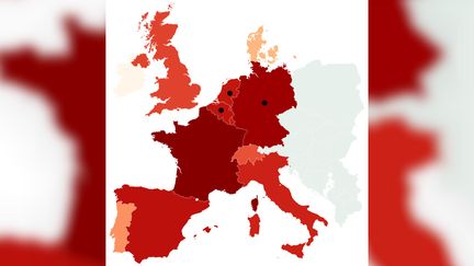 La carte des records de témpératures le 25 juillet 2019. (FRANCEINFO)