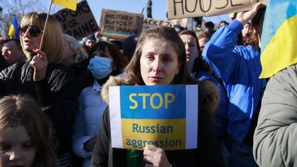 Des manifestants ont dénoncé l'invasion de l'Ukraine par la Russie, le 26 février 2022, sur la place de la République à Paris.&nbsp; (QUENTIN DE GROEVE / HANS LUCAS / AFP)