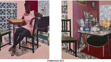 La Nigériane Njideka Akunyili Crosby déménage aux Etats-Unis à l’âge de 16 ans. "Alliant collage de journaux, dessin, peinture et transfert photographique, ses compositions picturales hybrides associent les souvenirs de son pays natal avec la culture de masse américaine. A travers la représentation de scènes d’intérieur intimistes, l’artiste interroge la notion d’identité transculturelle contemporaine à l’aune de son expérience personnelle. Dans la série ‘Predecessors’, elle réalise un travail sur la filiation en explorant la construction de l’espace domestique" explique le site Coupe-file Art.&nbsp; &nbsp; &nbsp; (NJIDEKA AKUNYILI CROSBY COURTESY THE ARTIST, VICTORIA MIRO ET DAVID ZWIRNER COLLECTION TATE / PHOTO SYLVAIN DELEU)