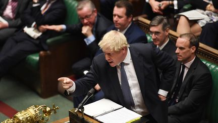 Le Premier ministre britannique, Boris Johnson, le 23 octobre 2019 à la Chambre des communes, à Londres (Royaume-Uni).&nbsp; (JESSICA TAYLOR / AFP)