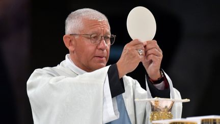 L'archevêque Luc Ravel lors de la messe de l'Assomption, le 15 août 2019, à Lourdes (Hautes-Pyrénées). (PASCAL PAVANI / AFP)