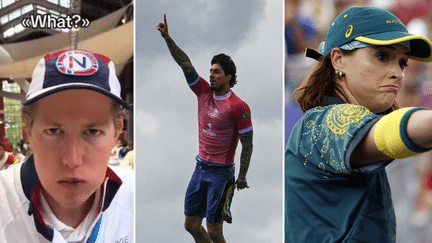 De gauche à droite : le nageur norvégien Henrik Christiansen, surnommé "Muffin man", le surfeur Brésilien Gabriel Medina et l'Australienne Rachael Gunn, alias b-girl Raygun ont tous fait parler d'eux pendant les Jeux de Paris pour de multiples raisons. (AFP / Capture d'écran)