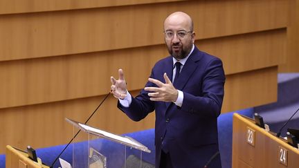 Le président du Conseil européen, Charles Michel, à Bruxelles, le 16 avril 2020. (JOHN THYS / AFP)