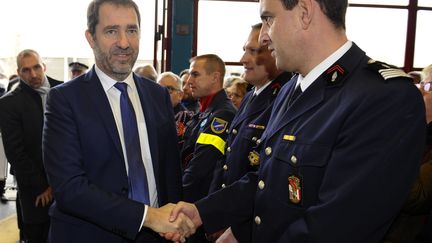 Le ministre de l'Intérieur, Christophe Castaner, présente ses vœux aux forces de sécurité civile, le 18 janvier 2019 à&nbsp;Tomblaine (Meurthe-et-Moselle). (JEAN-CHRISTOPHE VERHAEGEN / AFP)