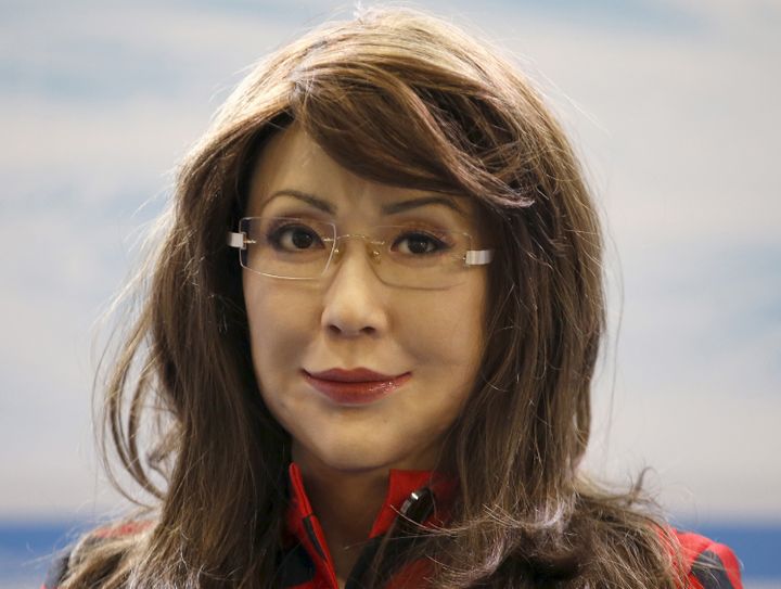 Le&nbsp;robot humanoïde "Yangyang" créé par le Japonais&nbsp;Hiroshi Ishiguro, lors d'une présentation à Pékin (Chine), le 29 avril 2015. (KIM KYUNG HOON / X01368)