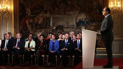 &nbsp; (François Hollande, lundi 7 septembre, au moment de son discours dans la salle des fêtes de l'Elysée © MaxPPP)