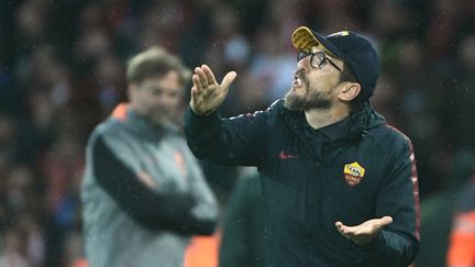 A l'aller, Jurgen Klopp avait donné une leçon à Eusebio di Francesco (5-2). (FILIPPO MONTEFORTE / AFP)