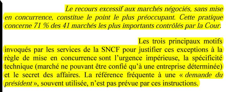 Extrait du rapport de la Cour des comptes. (DR)